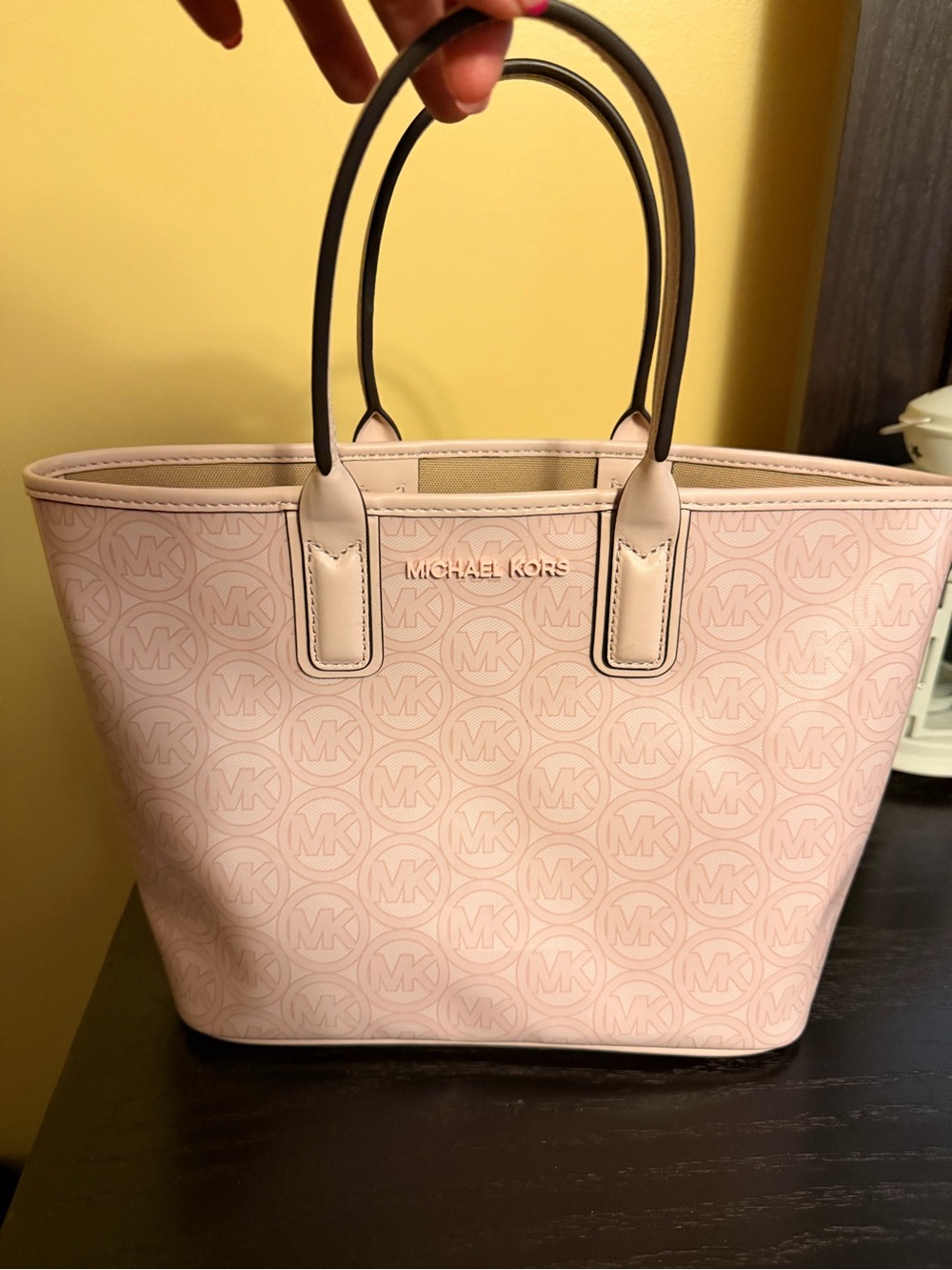 Michael Kors Light Pink MK Logo Tote with Contrast Handles